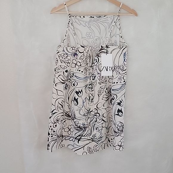 NWT ZARA FLORAL PAISLEY BEADED DRESS BROWN WHITE BLUE small - Picture 5 of 10